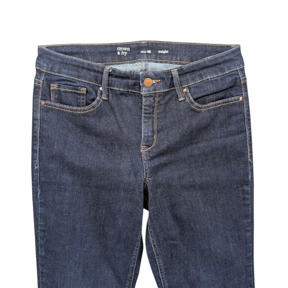 Crown Ivy Straight Leg Jeans Womens Blue Dark Wash Stretch Denim Size 8 - Picture 3 of 9